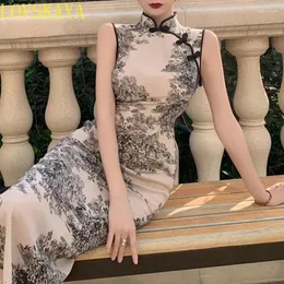 Abbigliamento etnico tradizionale cinese qipao modificato abito personalizzato abito maniche non senza maniche bodycon elegante sexy usura estiva per esibizioni