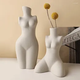 Vase Home Decoration Human Body Arts Vase Ceramic Sc​​ulpture White Flower Floreros Decorativos Moderno