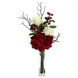 Flores decorativas Aor arranjo de flores artificiais de hortênsia vermelho
