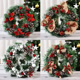 Flores decorativas Christmas Wreath 42cm Scene Display Decorações de janelas