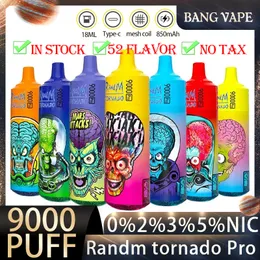 Randm FUMOT Tornado 9000 Puffs Pro 9k Vape descartável Vape 0.8OHM Mesh bobina 18ml Pod bateria recarregável e cigarros RGB Light 48 Slavores Exibição de óleo da bateria