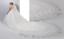 Kathedrale Länge Spitzen Applikationen Hochzeit Schleier Tüll Long Rhiinestones Pailletten Weiß Elfenbein Tüll Braut Schleier Custom Made3436740