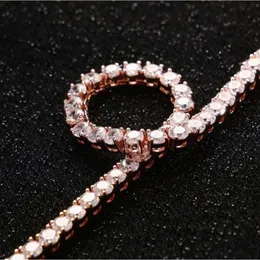 S Rose Gold 10K 14K سلسلة رابطات Hip Hop VVS Round 4mm Moissanite Tennis Necklace for Gift