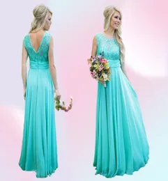 2019 New Teal Country Bridesmaid Dresses Scoop a Line Chiffon Lace v Backless Long Cheap Bridesmaids Dresses for WeddingBa15138932644