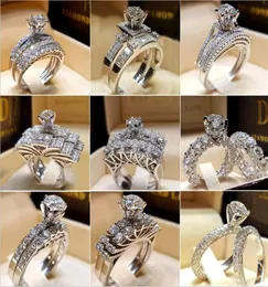 30pcslot gemischter kristallweißer runder Ring -Set Marke Luxus Versprechen Silber Verlobungsring Vintage Braut Eheringe für Woman9488514