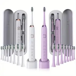Laddningsbar sonisk elektrisk tandborste med 8 penselhuvuden och resefallen Trådlös laddning 5 borstlägen Tandblekande smarta tandborstar