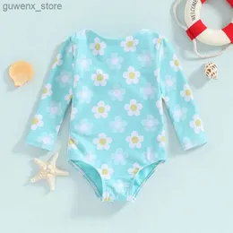 One-Pieces 6M-4T Baby Girl Swimwear Summer Floral Print Back Bandage Knot Cutout Monokini Swimsuits for Toddler Bathing Suits Beachwear Y240412
