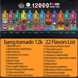 Nuovo arrivo Bang Tornato 12000 sbuffi a vapo usa e getta a vaporillo 12k 22 gusti 0%2%3%5%cartucce preimpegnate pod 650 mAh batteria a LED LIGHT BANG TORNADO 12K