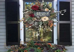 Dekorativa blommor kransar faller krans året runt ytterdörren hänge realistiska krans hem semester dekoration a153776665