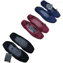 Casual Shoes Autumn Flock Ballet Flats Women Square Toe Slip On Ladies Loafers Soft Bow Moccasins Plus Size Size EU41 Kvinna