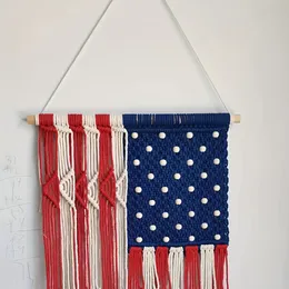 1PC Macrame Tapestry American Flag Boho Patriotyczny wystrój ścienki wystrój WEALL WAKUJE DO SYPIALNIK