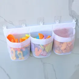 Bolsas de armazenamento Banheiro organizador de prateleira de brinquedos infantis para shampoo Soap Breathable Mesh Bag com três bolsos Bath Bath Bath