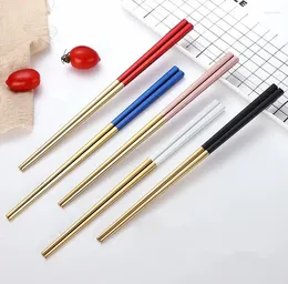 Pauzinhos 5Pair aço inoxidável titanize chinês CHOPSITCKS SET CHOP Sticks usados para Sushi Dinnerware QA 143