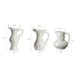 Retro europeisk keramisk vas Pearlescent Relief Luster Kettle Form Floral Arrangement Accessories Hydroponics Flower Pot