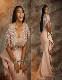 Dusty Champagne African Evening Gowns With Lace Wrap S Arabia Formal Party Mermaid Long Plus Size Prom Dress Celebrity Robe De7459836