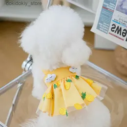 Dog Apparel Pet Clothin New Arrival Summer Cat and Do Cloud Pineapple Embroidered auze Yellow Dress Fashion Clothin L6174 L49