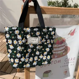 Nova bolsa feminina bordada doce nova margarida Daisy Flower Canvas Handbag Bolsa Sagre