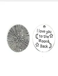 100pcs Antique Silver I Love You to the Moon and Back Charms pendenti 25mm4117166