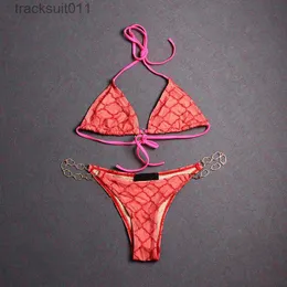 여자 수영복 성격 체인 체인 수영복 수영복 클래식 편지 Jacquard Bikinis 세트 레이디 브랜드 생일 선물 두 조각 세트 C240412