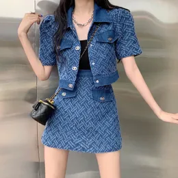 Small Fragrant Style Denim Skirt Suit Summer Womens Stylish Skirts 2 Pieces Sets Women Outfits Twopiece Ladies Outfit Set 240412