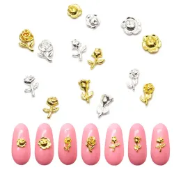 Decals 100pcs Japanese Manicure Jewelry Petal Rose Elegant Metal 3d Blooming Rose Nail Art Decoration Flower Series Nail Art Ornament