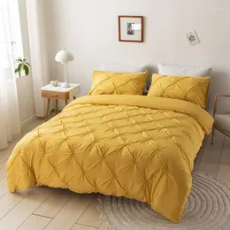 침구 세트 단색 세트 핀치 플리트 플라워 침대 고 편안한 퀼트 덮개 및 베개 집에 양질의 가정용 제품