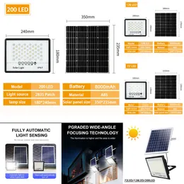 NOWOŚĆ 72/128/200 LED Energia Oszczędzanie światła IP65 Lampa LED w ogrodzie Lampa LED ze zdalnym sterowaniem słonecznym światłem ulicznym