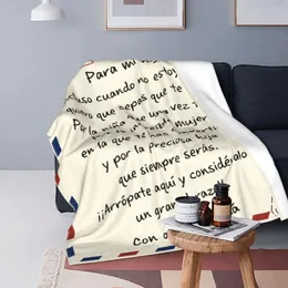 Cobertores Carta espanhola de mãe para filha Velvet Autumn/Winter portátil Super Soft Throt Clanta para cama Corda de quarto
