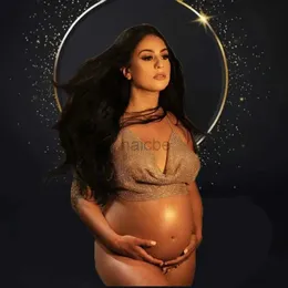 Moderskapsklänningar för moderskapsfotograferingsklänning Metal Sequin Halter Crop Tops Sparkle Glitter Tank Deep V Neck For Pregnant Ta en bild 240412