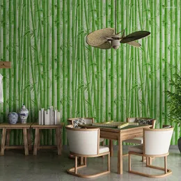 Wallpaper Chinese Chinese 3D Stereo Green Forest Bambus Tapeten Restaurant Studie Teehouse Wohnzimmer PVC wasserdichte Wandaufkleber Holz Getreide