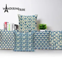 Pillow Geometric Cover Striped Decorative Throw Case Covers Farmhouse Blue Cases Kissenbezug