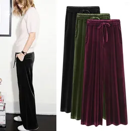 Women's Pants Solid Stretch Gold Color Ladies Casual Wide-leg Silk Loose Trousers