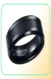 Hochzeitsring abgeschrägte Kante 8mm Komfort Fit Mens Black Wolfram Carbid Unkristsband Ring mit schwarzem Kohlenstofffaser9416509