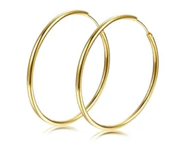 Женские девочки Гладкие серьги обруча 18K Желтое золото заполнены большим большим кругом серьги с диаметрами 40 мм5547216