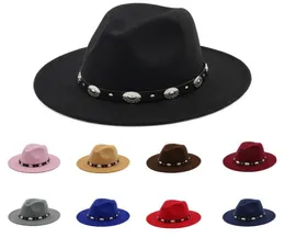 British Style Wool Jazz Cap Hat For Women Vintage Utumn Winter Ladies Fedora Hats With Metal Belt Female Wide Brim Hats GH2183053848
