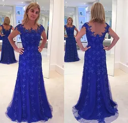 Elegant Royal Blue Lace Long Mother of the Bride Dresses Mermaid Formal Godmother Evening Wedding Party Gäster Gäster Plus Size Cust6141898