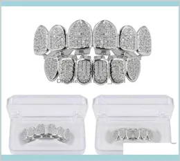 Grillz Dental Body Hip Hop biżuteria męskie diamentowe zęby Osobowość urok złota lodowane grille raper mężczyźni moda akcesoria upuść 3600281