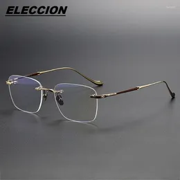 نظارة شمسية إطارات Eleccion Titanium Glasses Men Men Rimless Square Square Eyeglasses Men's Men Likeless Myopia Optical Optical 80956