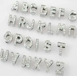 Whole 10mm 130pcslot AZ full rhinestones Slide letters DIY Alphabet Charm Accessories fit for 10mm pet collar keychains1983823