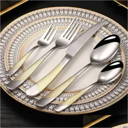 Наборы обедов Spoon Plastware Steak Set Set Sutreer Gold Fork Nevanless Knife Western Luxury 30pcs Hableware Drop Drow Home G Dhl7n