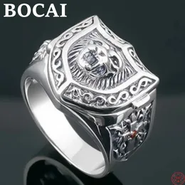 BOCAI S925 Sterling Silver Rings for Women Men Fashion Embons Lion Head Cross Pattern SMAYTHER 240412