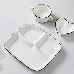 Becher Keramik geteiltes Teller 3-Grid-Portionskontrolle Frühstücksfutter serviert