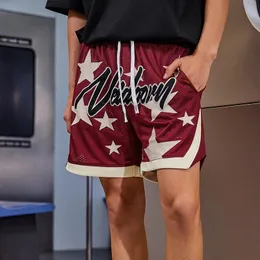 Mode Burgundy Basketball Shorts mit Seitentaschen Elastischer Bund übergroße Sportkurzhosen 240402