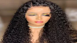 26 -дюймовый парик с глубоким волном Curly Human Hair Wigs для женщин, предварительно сорванной волосами с детскими волосами Remy Peruvian 4x4, кружевное закрытие парик Bob9741477