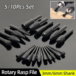 Rotary Rasp File 1/4" Round Shank Woodworking Milling Cutter Burr Drill Bit Set Wood Drilling Carving Deburring Grooving Tools