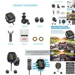 New 2024 Her Car Electronics Motorcycle TPMS Tire Pressure Monitoring System Tyre Temperature Alarm System With 2 External Sensors QC 3.0 USB Charger Power