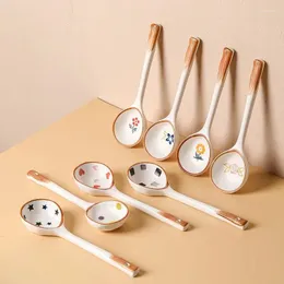 Cucchiai giapponese cucchiaio per zuppa di ceramica giapponese miscelazione di dessert resistenti al calore a manico lungo