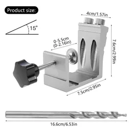 New Oblique Hole Locator Woodworking Positioner Drill Bits Pocket Hole Jig Kit 15 Degree Angle Drill Guide Set Carpentry Tools