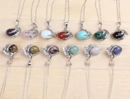 Ganzes 20pcs Klassische silberplattierte Kettenkette gemischte Steinklaue Runde Perlen Anhänger Halskette Schmuck 8476818