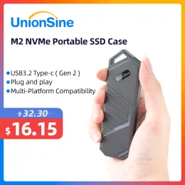 Enclosure UnionSine M2 SSD Case NVMe USB 3.2 Type C Gen2 10Gbps Enclosure Aluminum Alloy M.2 NVMe Solid State Drive for 2230 2242 2280